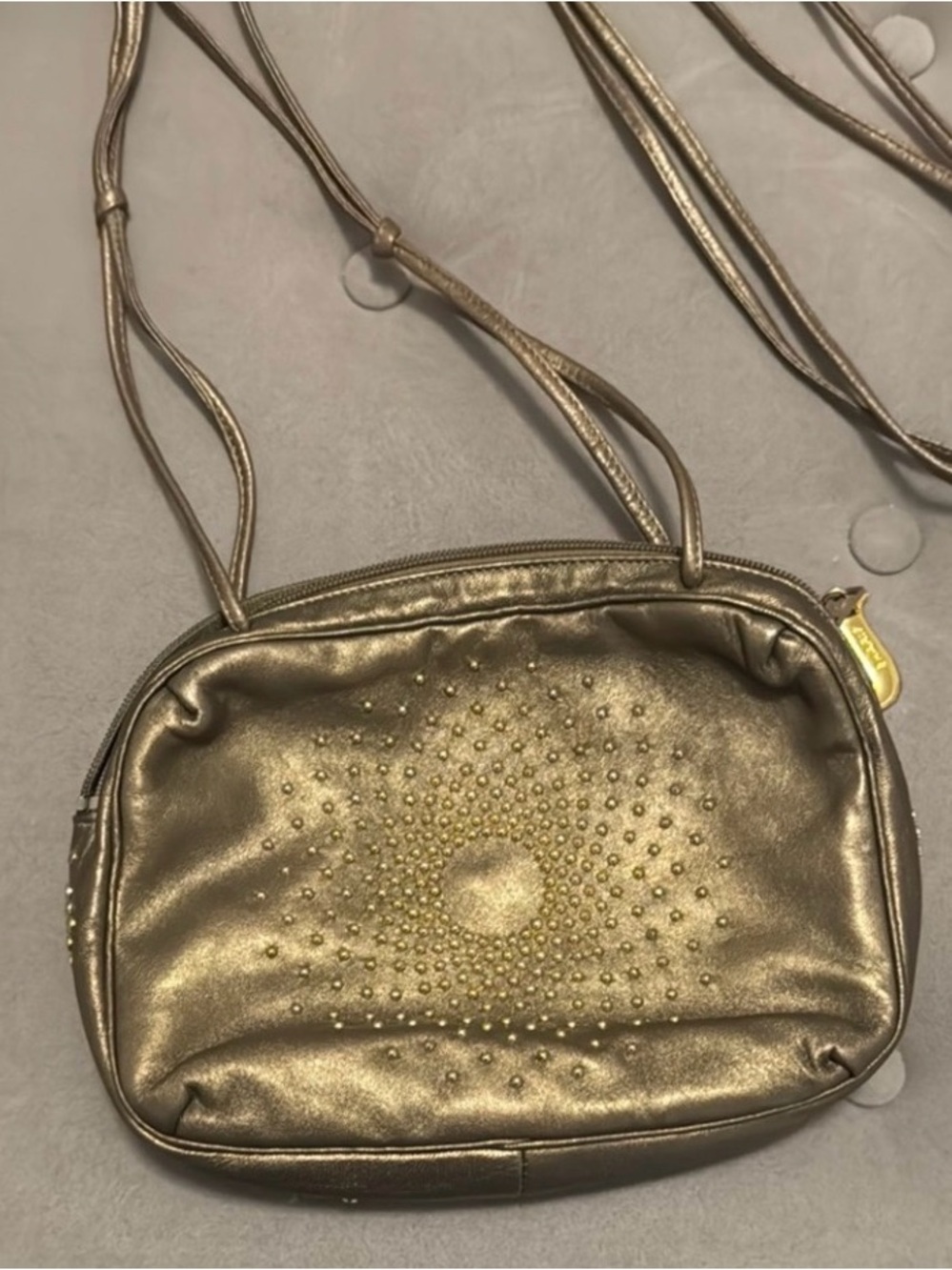 Sharif Metallic Gold Crossbody with Sunburst Stud Accents